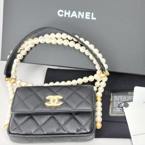 Chanel Mini Clutch Bag Flap Card Holder with pearls chain NEW - Picture 13 of 14